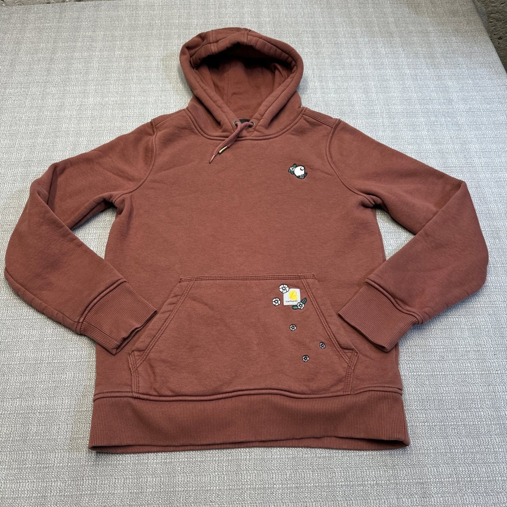 Carhartt Floral Logo Hoodie Womens XS Brown Relaxed‎ Fit Gardencore Streetwear